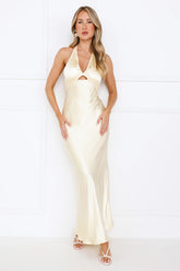 Ishara Halter Satin Maxi Dress Yellow